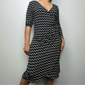 Connected Apparel Black Zig Zag Wrap Dress